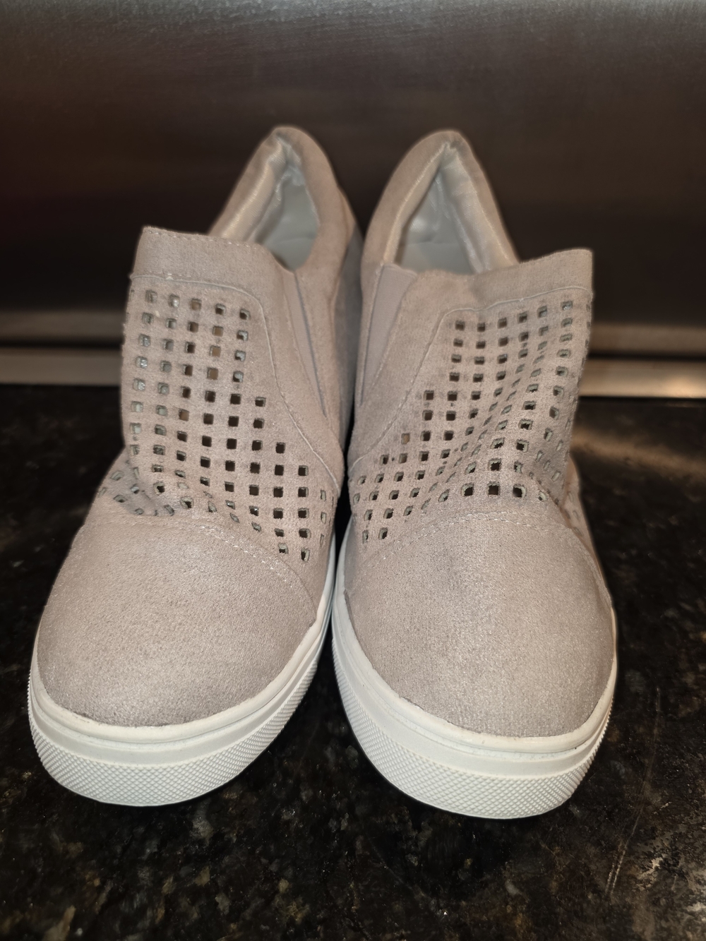 Women's Slip-On Perforated Suede Sneakers - Taupe